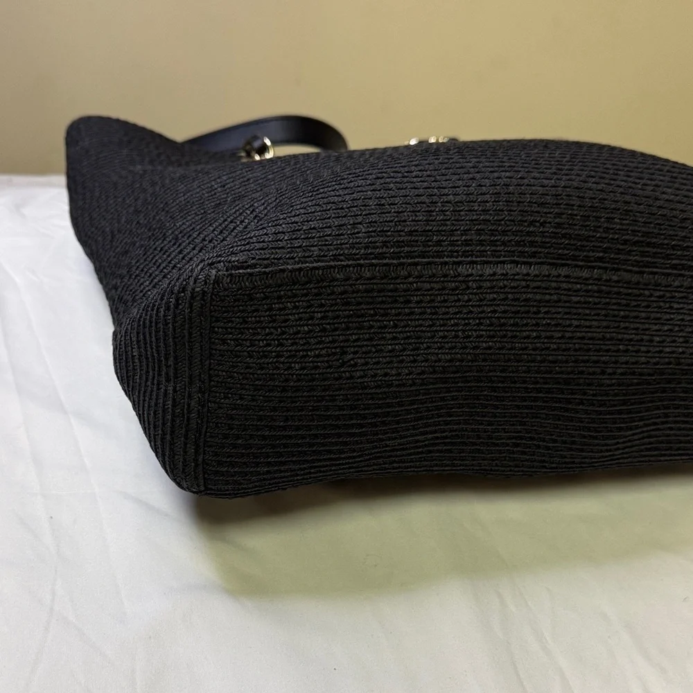 Talbots Black Woven Chain Strap‎ Tote Bag Gold Hardware
